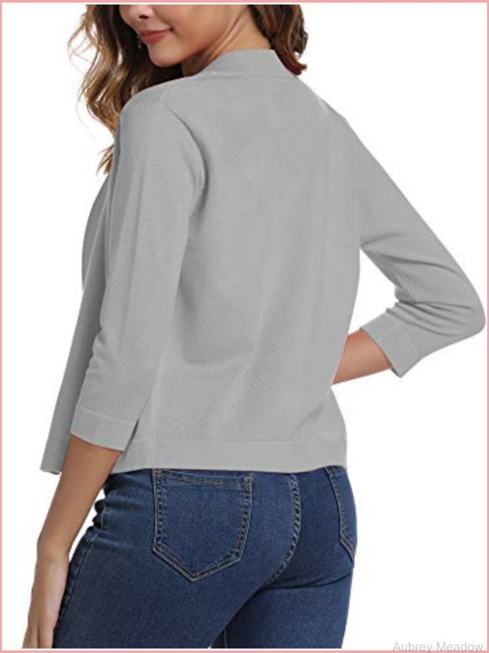 Cropped 3/4 Sleeve Cardigan Sweater Open Front Shrugs - Picture 5 of 6